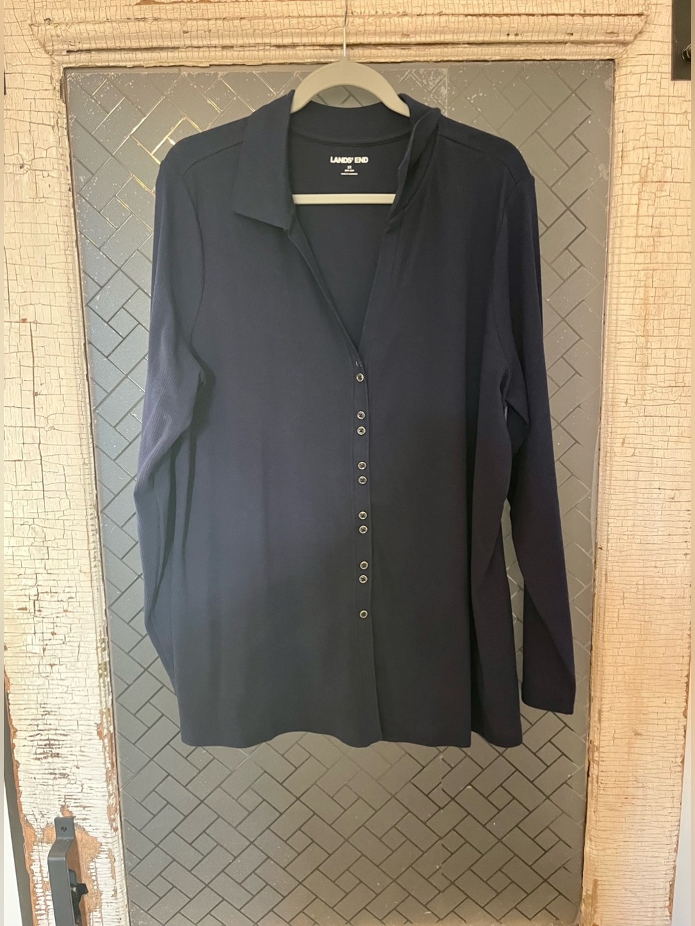 Lands' End Women's Navy Button-Front Long Sleeve Shirt